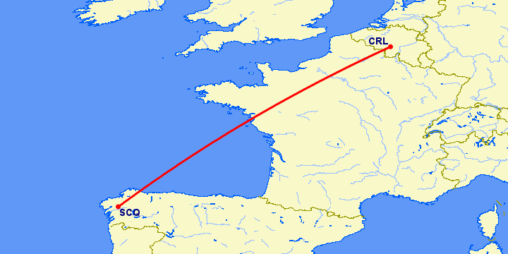 перелет Сантьяго де Компостела — Шарлеруа на карте