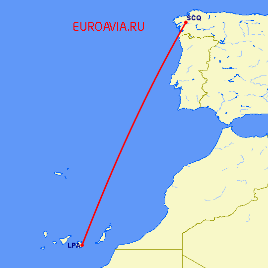 перелет Сантьяго де Компостела — Лас Пальмас на карте