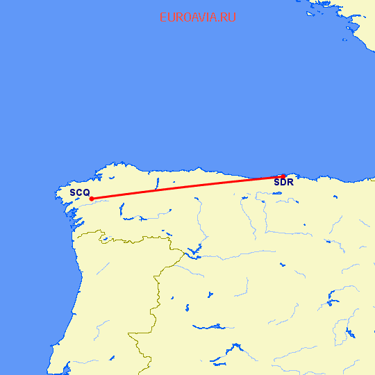 перелет Сантьяго де Компостела — Сантандер на карте