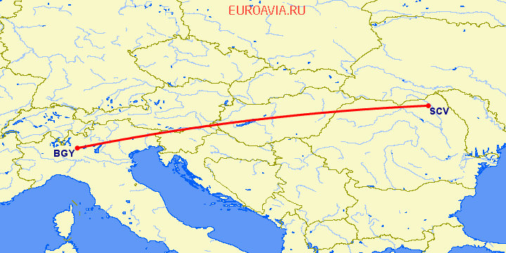 перелет Сучава — Бергамо на карте