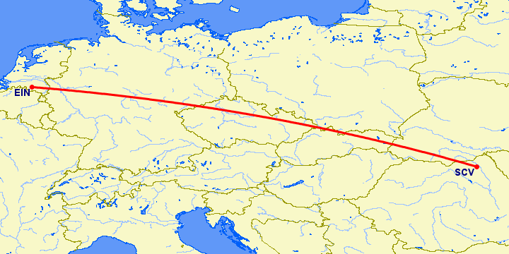 перелет Сучава — Эйндховен на карте