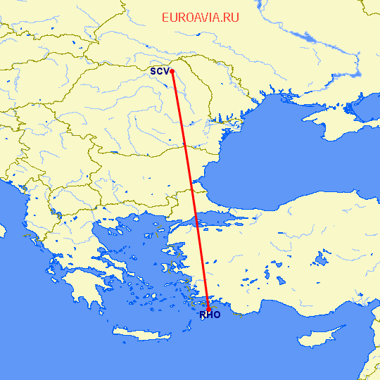 перелет Сучава — Родос на карте