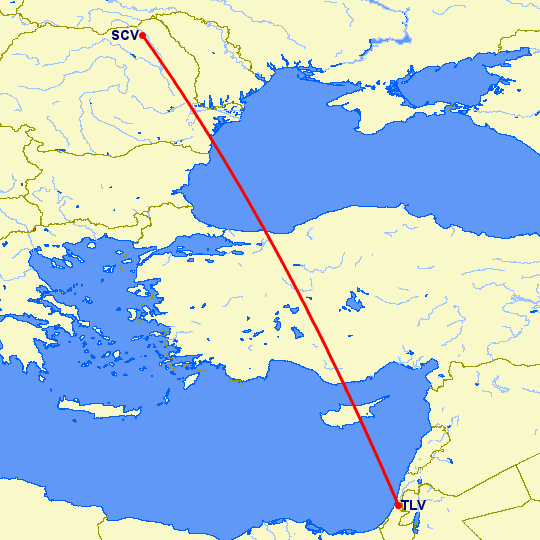 перелет Сучава — Тель Авив на карте