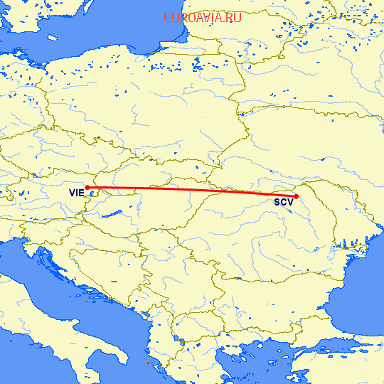 перелет Сучава — Вена на карте