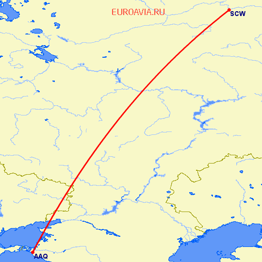 перелет Сыктывкар — Анапа на карте
