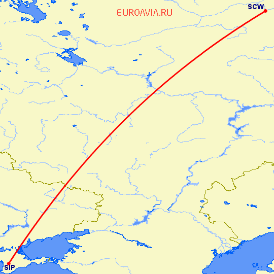 перелет Сыктывкар — Симферополь на карте