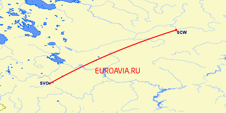 перелет Сыктывкар — Москва на карте