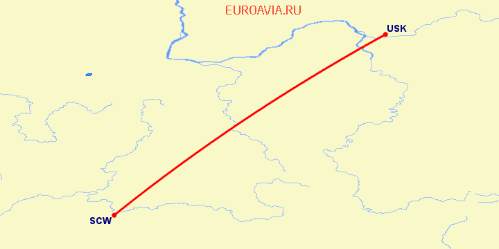 перелет Сыктывкар — Усинск на карте
