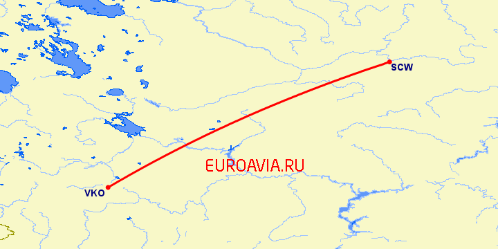 перелет Сыктывкар — Москва на карте