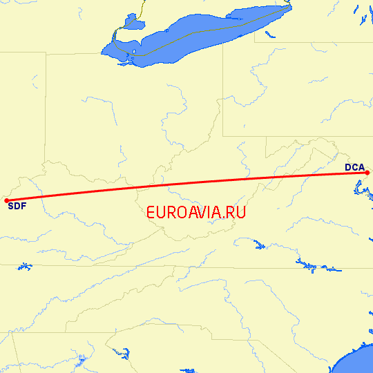 перелет Луисвилл — Вашингтон на карте