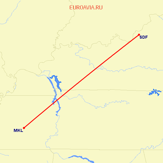 перелет Луисвилл — Джексон на карте