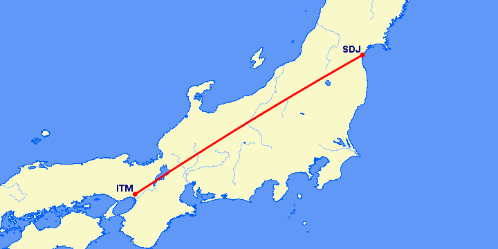 перелет Сендай — Осака на карте