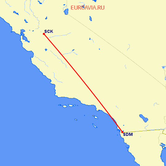 перелет Сан Диего — Stockton на карте
