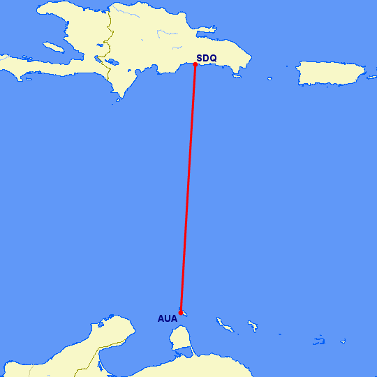 перелет Санто Доминго — Аруба на карте