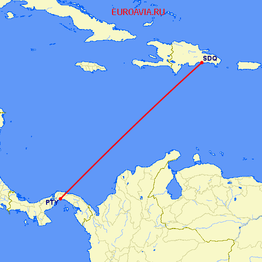 перелет Санто Доминго — Панама Сити на карте