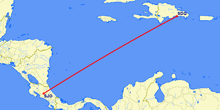 перелет Санто Доминго — Сан Хосе на карте