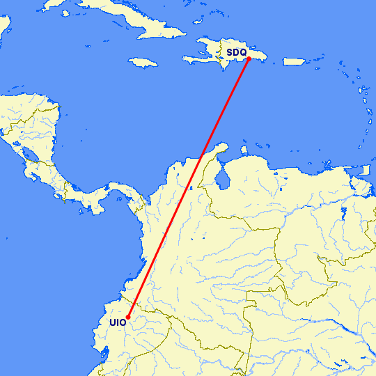перелет Санто Доминго — Кито на карте