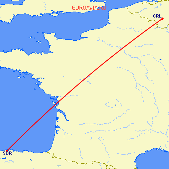 перелет Сантандер — Шарлеруа на карте