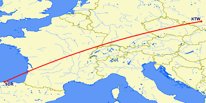 перелет Сантандер — Катовице на карте