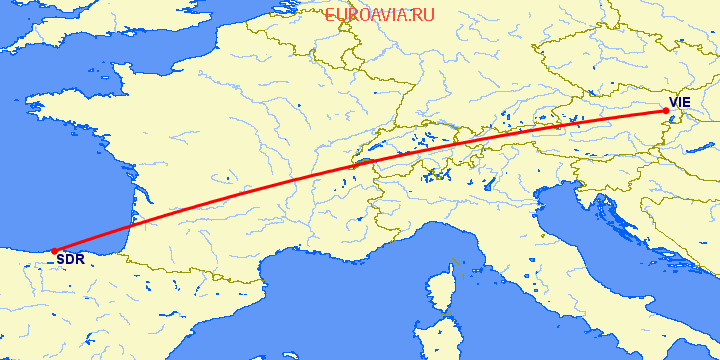 перелет Сантандер — Вена на карте