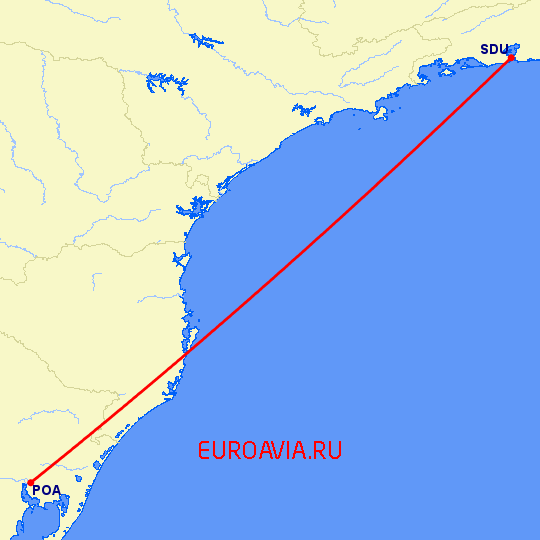 перелет Рио Де Жанейро — Порто Алегре на карте