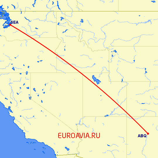 перелет Сиэтл — Альбукерке на карте