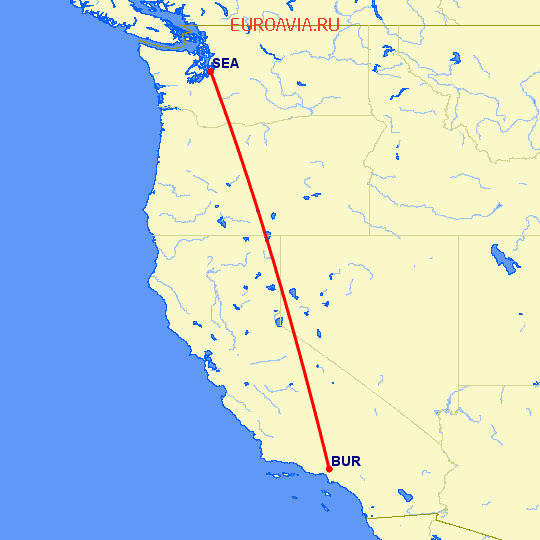 перелет Сиэтл — Бурбанк на карте