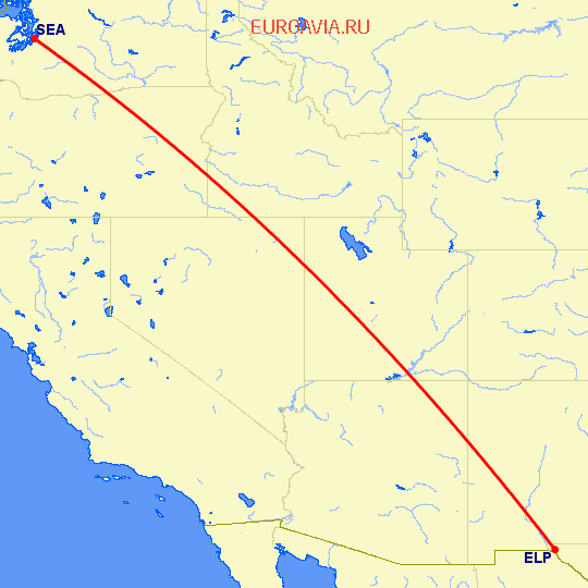перелет Сиэтл — Эль Пасо на карте