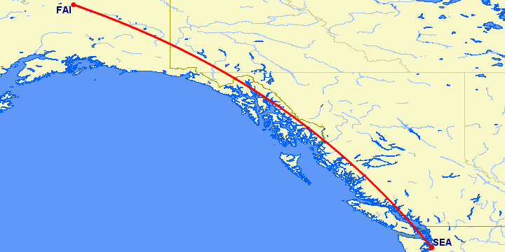перелет Сиэтл — Фэрбенкс на карте