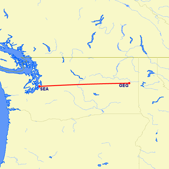 перелет Сиэтл — Спокан на карте
