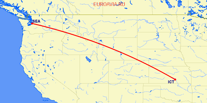 перелет Сиэтл — Вичита на карте