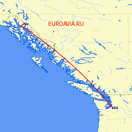 перелет Сиэтл — Джуно на карте