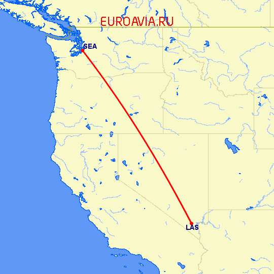 перелет Сиэтл — Лас Вегас на карте