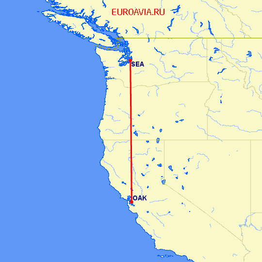 перелет Сиэтл — Окленд на карте