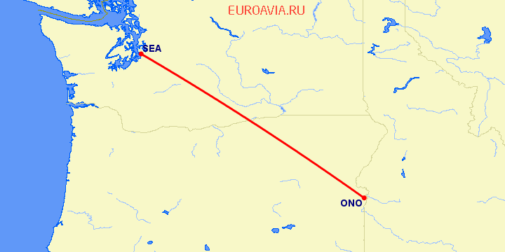 перелет Сиэтл — Ontario на карте