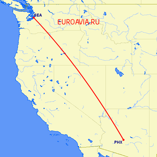 перелет Сиэтл — Феникс на карте