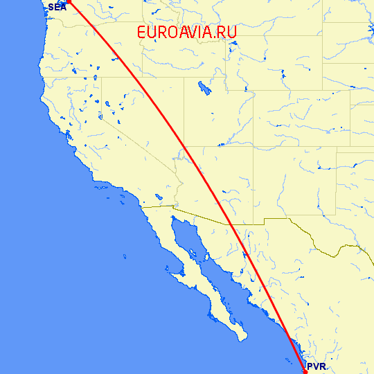 перелет Сиэтл — Пуэрто Ваярта на карте