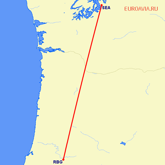 перелет Сиэтл — Розбург на карте
