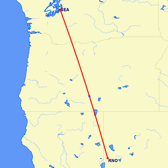 перелет Сиэтл — Рино на карте