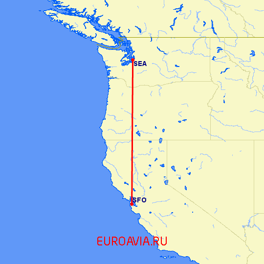 перелет Сиэтл — Сан Франциско на карте