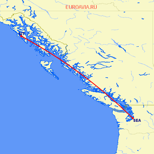 перелет Сиэтл — Ситка на карте