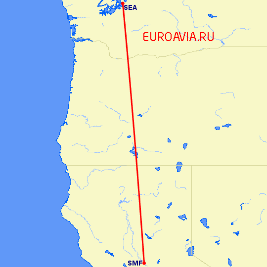 перелет Сиэтл — Сакраменто на карте