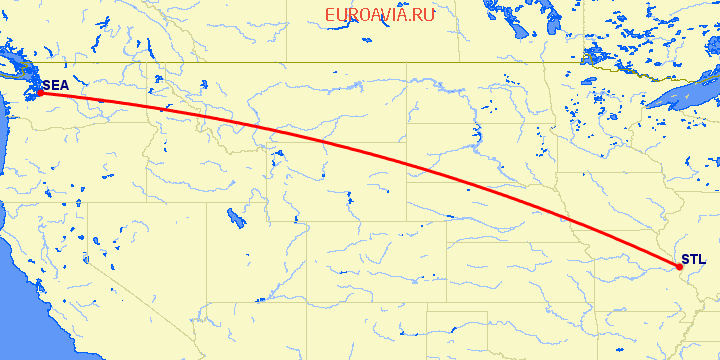 перелет Сиэтл — Сент Луис на карте
