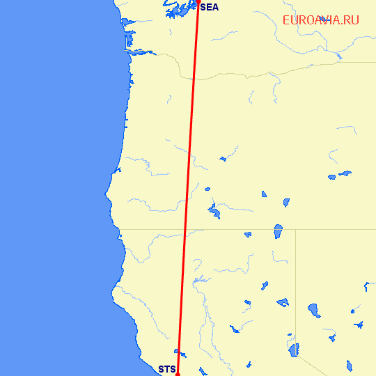 перелет Сиэтл — Санта Роса на карте