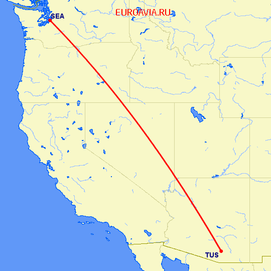 перелет Сиэтл — Туксон на карте