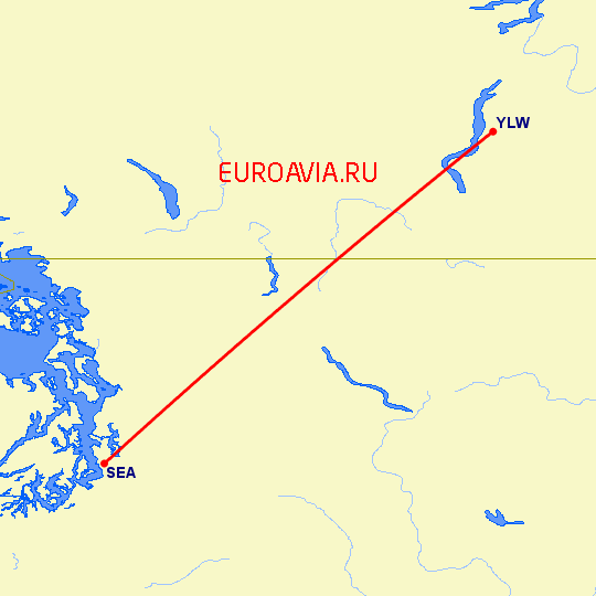 перелет Сиэтл — Kelowna на карте