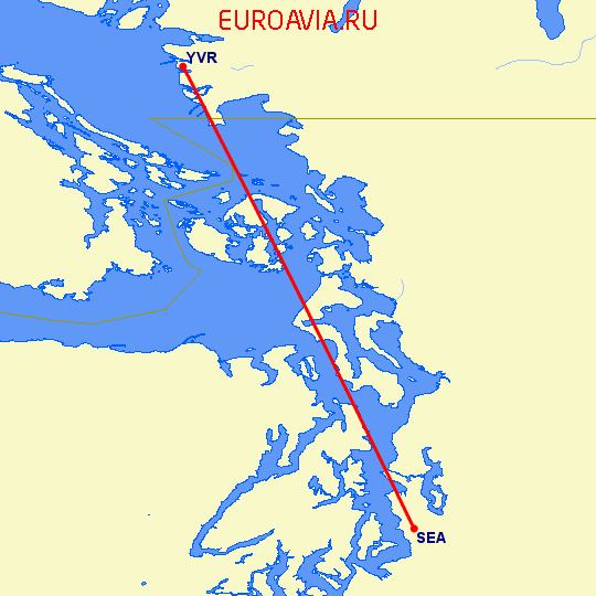 перелет Сиэтл — Ванкувер на карте