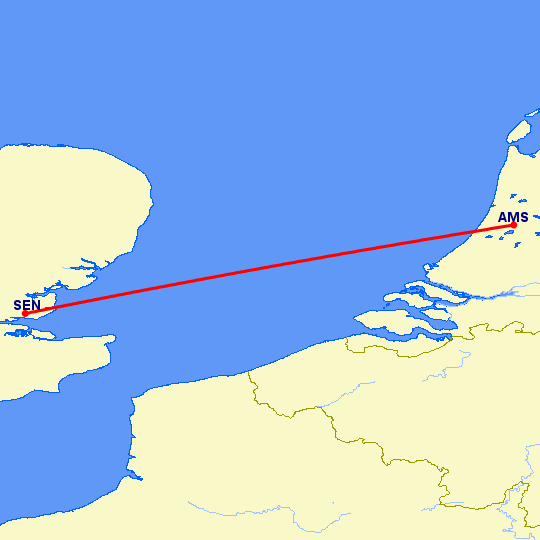 перелет Southend — Амстердам на карте