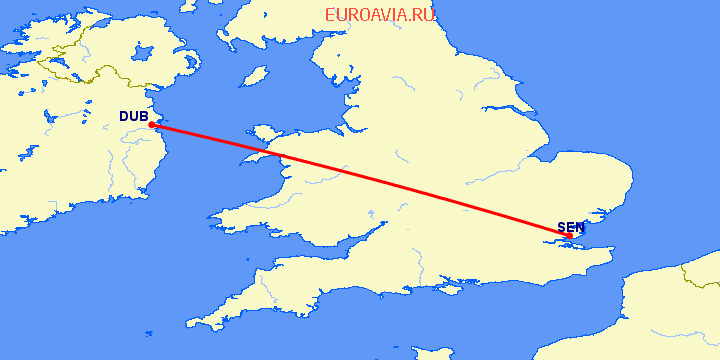 перелет Southend — Дублин на карте