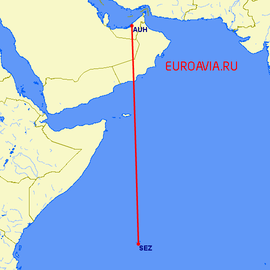 перелет Остров Махе — Абу Даби на карте